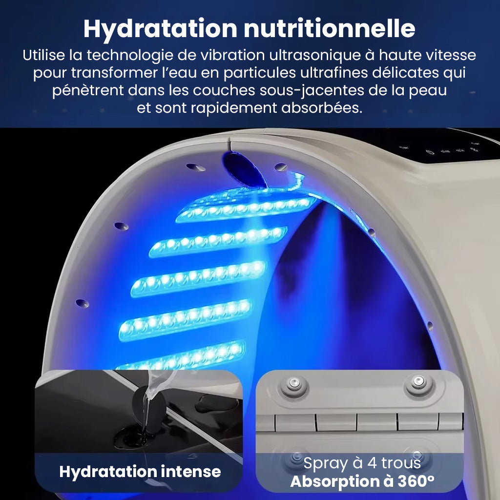 Appareil de soin du visage avec masque LED et brumisateur