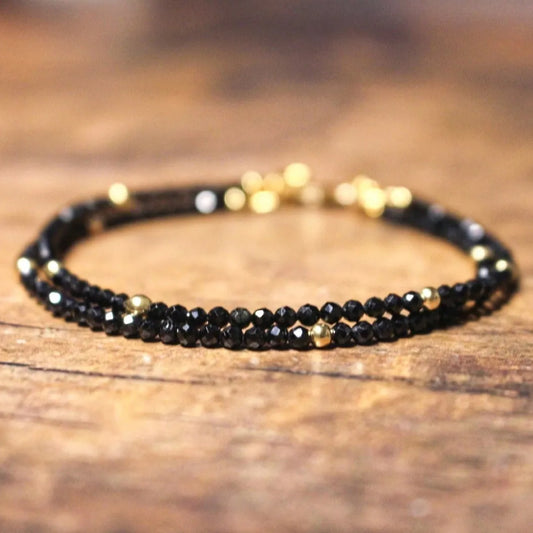 Bracelet Tourmaline noire | Perles d'or