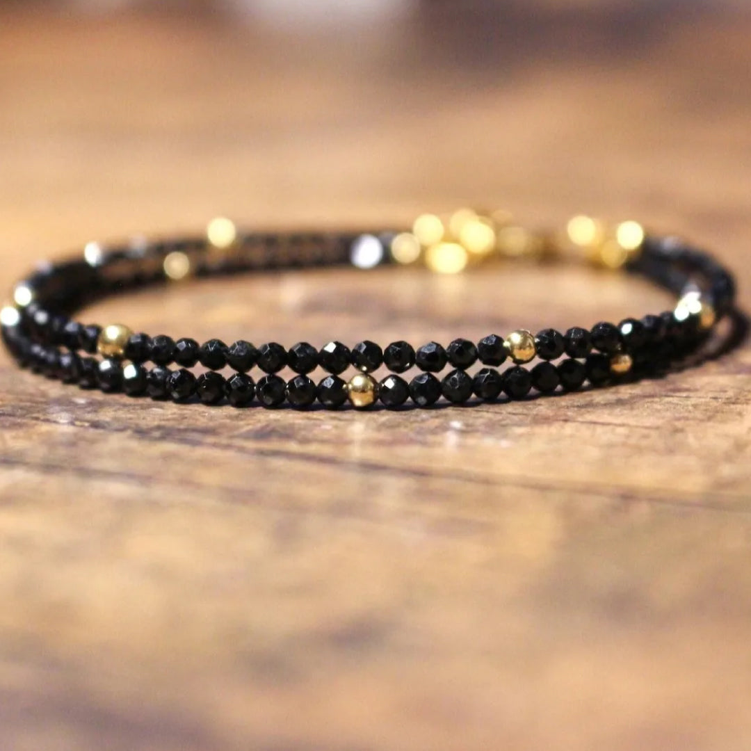 Bracelet Tourmaline noire | Perles d'or