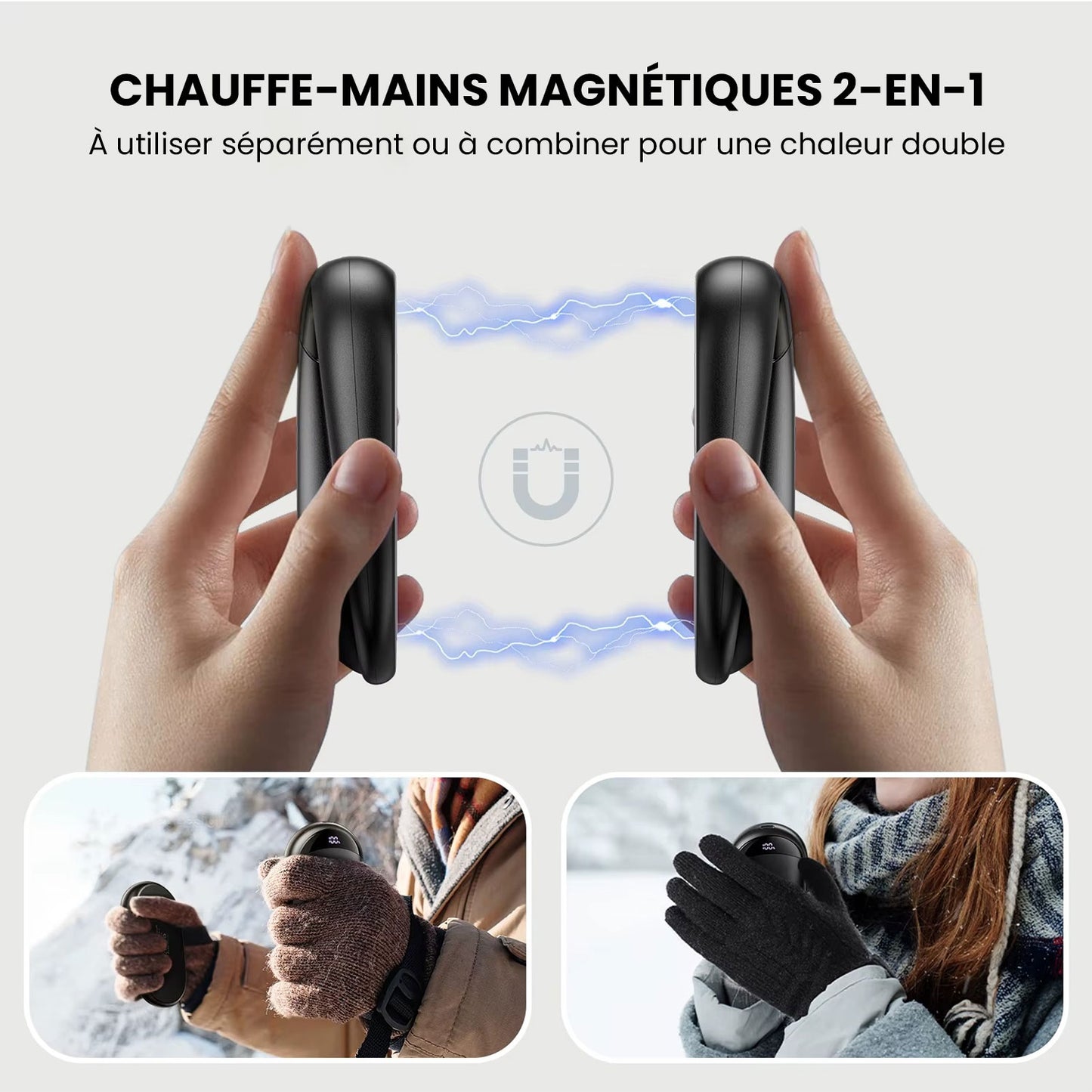 Lot de 2 chauffe-mains électriques magnétiques | Format de poche rechargeable