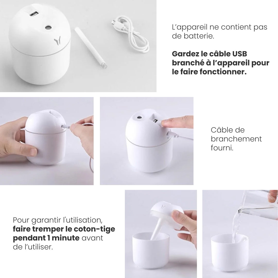 Mini Humidificateur d'air USB | Diffuseur d'huiles essentielles pour la maison et la voiture