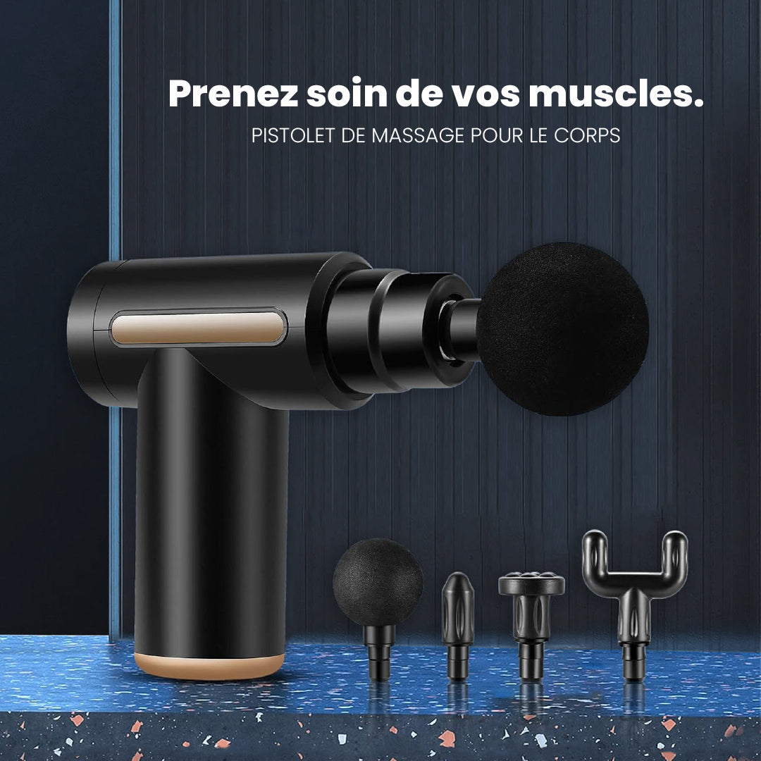 Pistolet de massage musculaire | Écran LCD | 4 têtes | 6 niveaux